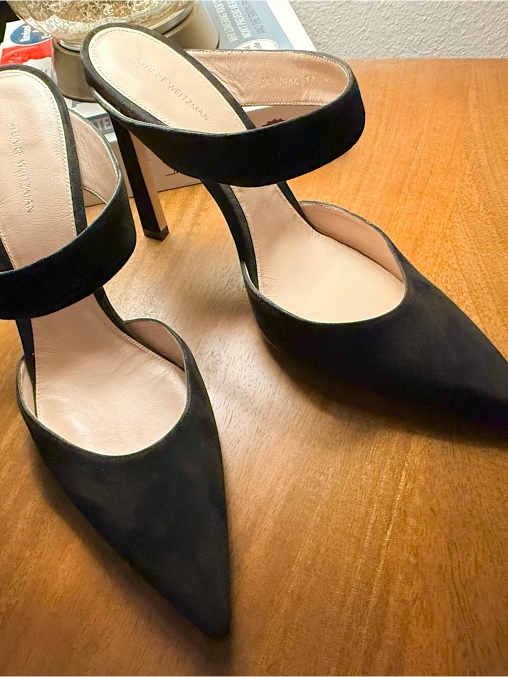 Stuart Weitzman Black Suede Pointed-Toe Ankle-Strap Heels